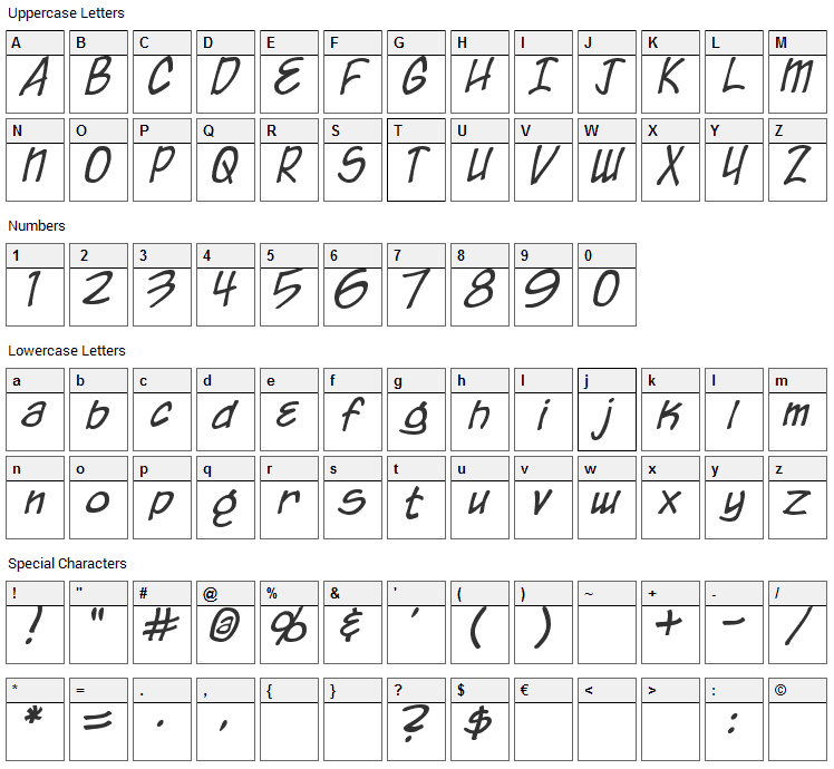 Chronicles of a Hero Font Character Map