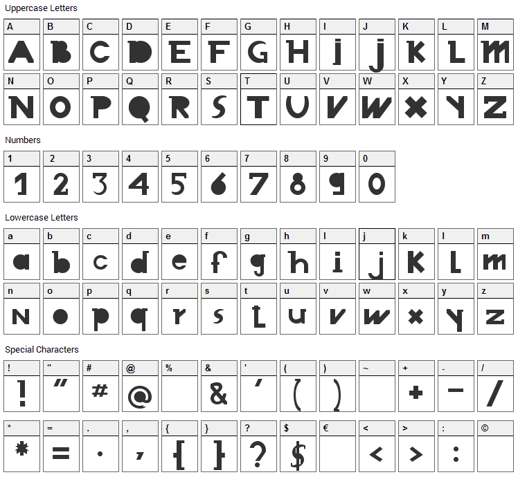 Chronodue Font Character Map