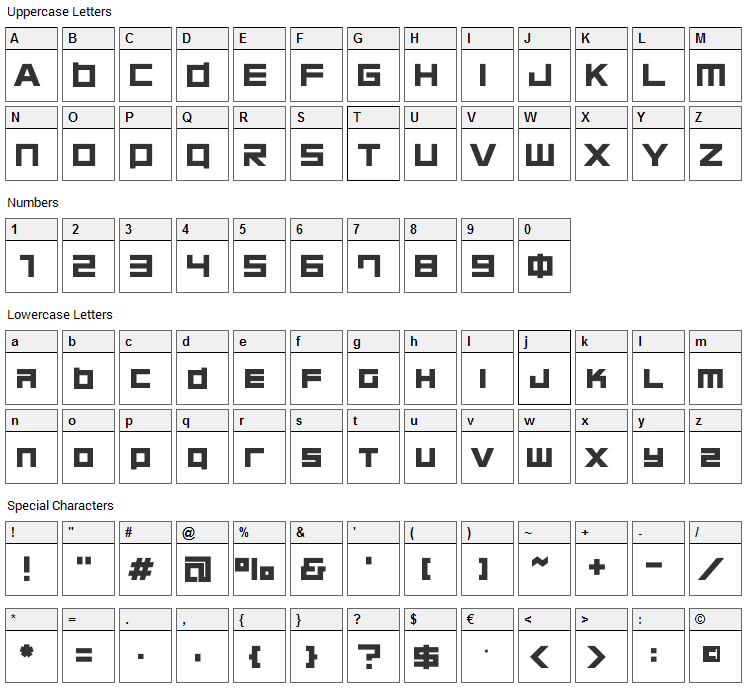Chubu 08 Font Character Map