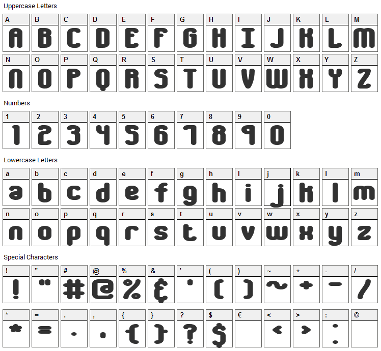 Chumbly Font Character Map