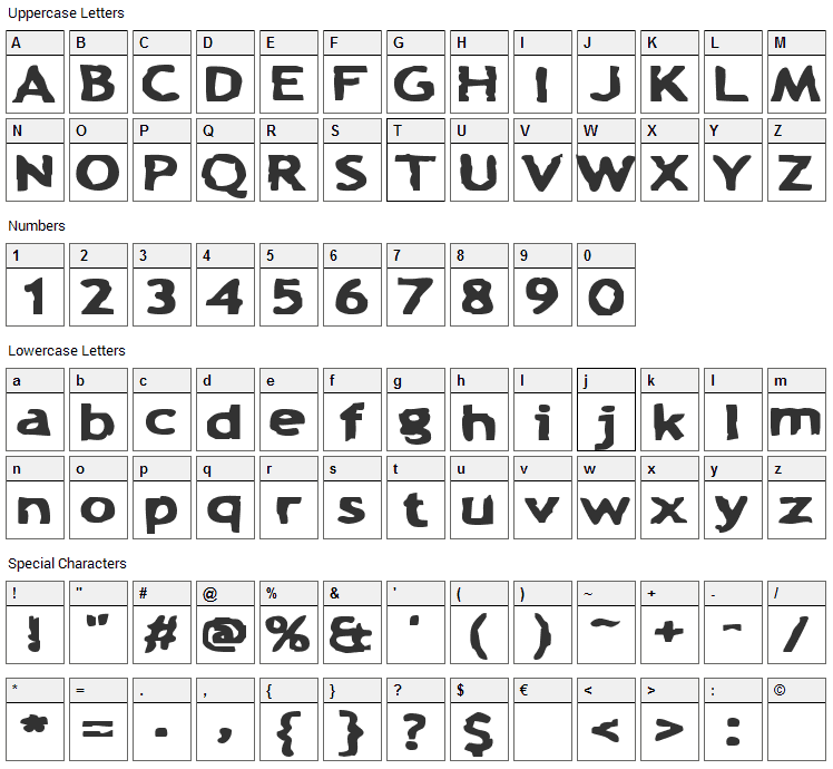 Chunk-a-Chip Font Character Map
