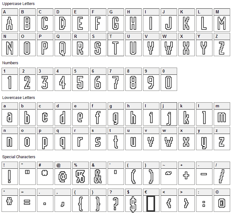 Chunk Font Character Map
