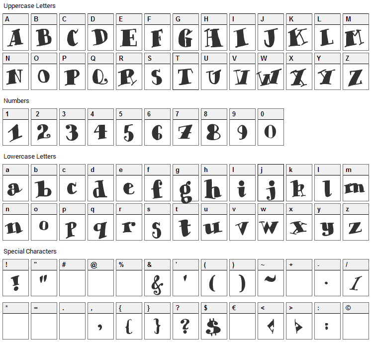 Chunky Times Font Character Map