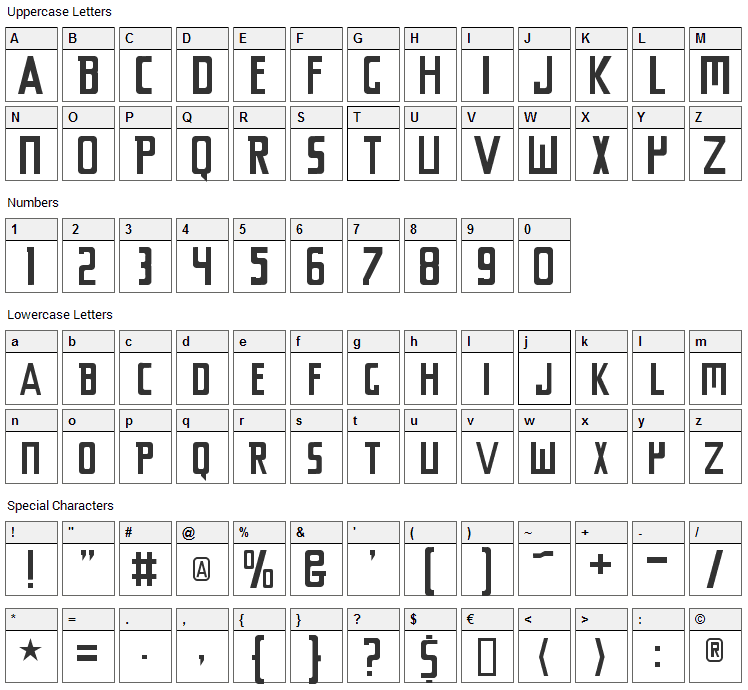 Chyelovek Font Character Map