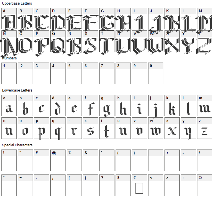 CiberGotica Font Character Map