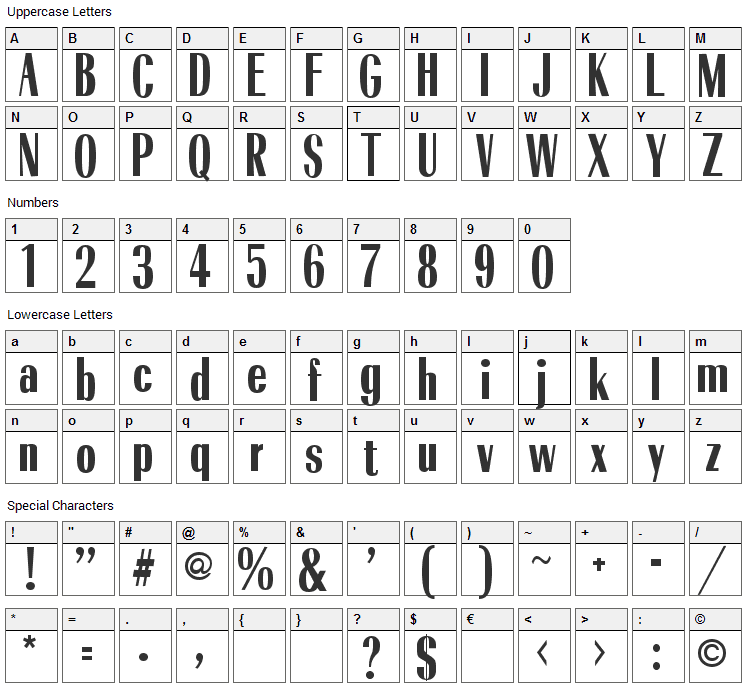 Cindybob Font Character Map