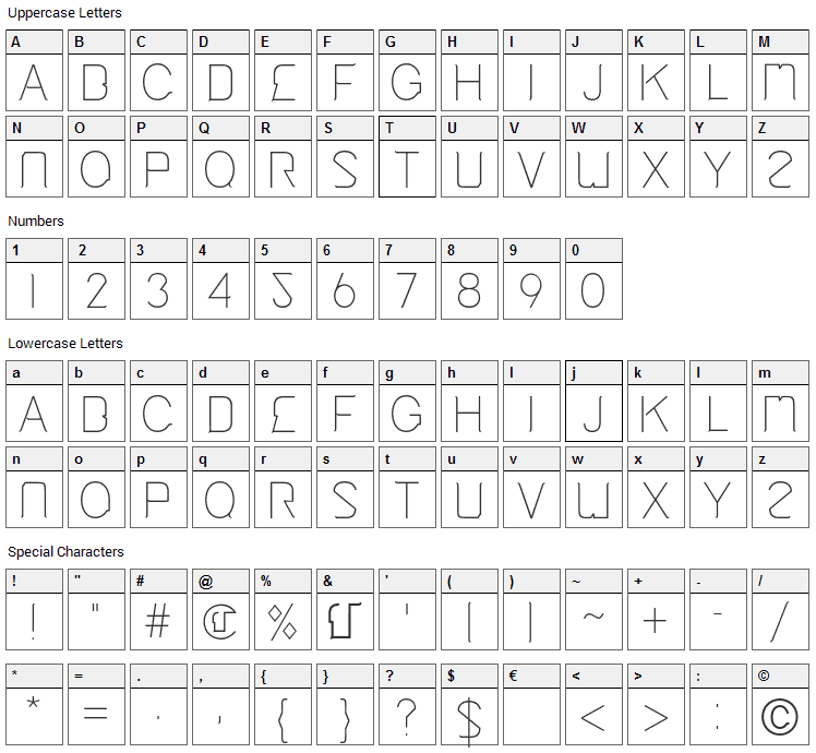 Cinga Font Character Map