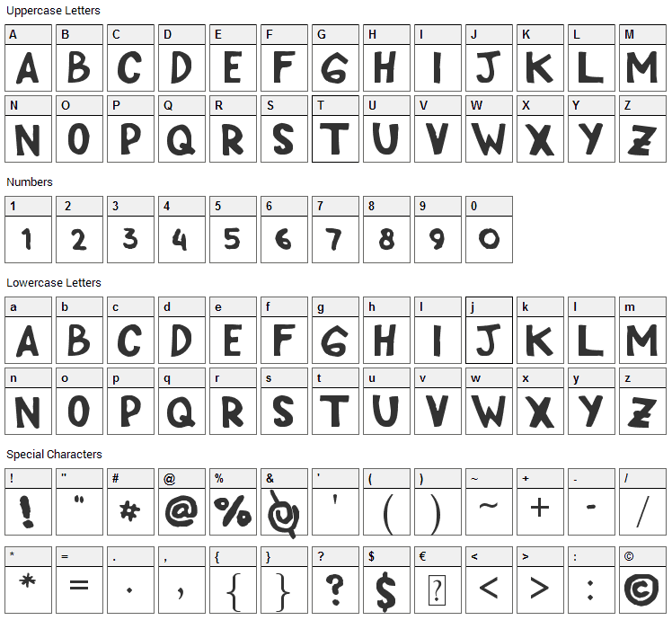 Cipp Hand Font Character Map