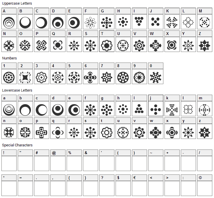 Circle Things 2 Font Character Map