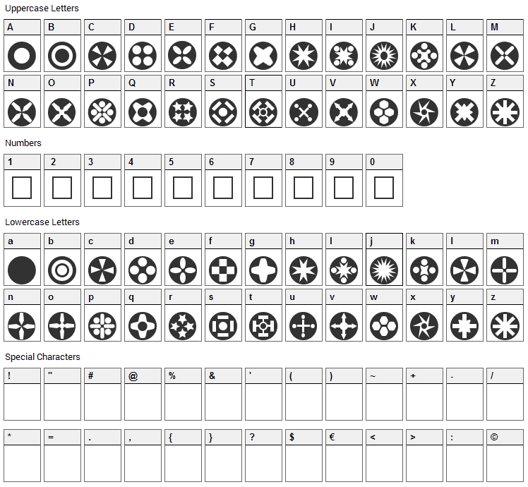 Circle Things Font Character Map