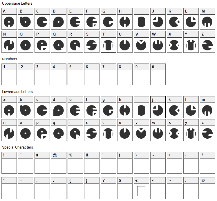 Circles New Font Character Map