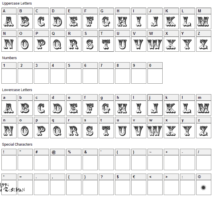 Circus Font Character Map