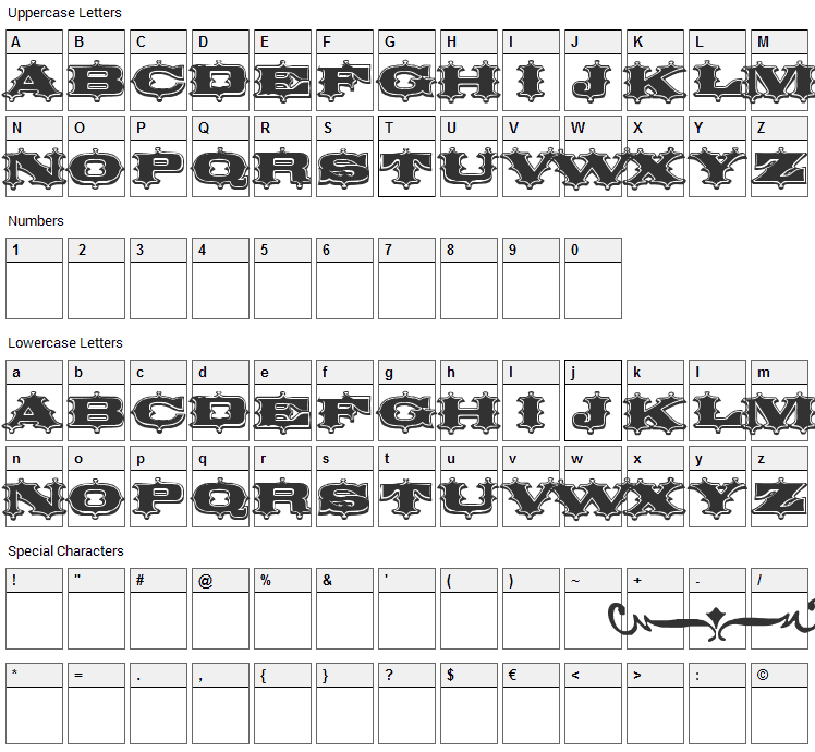 Circus Ornate Font Character Map