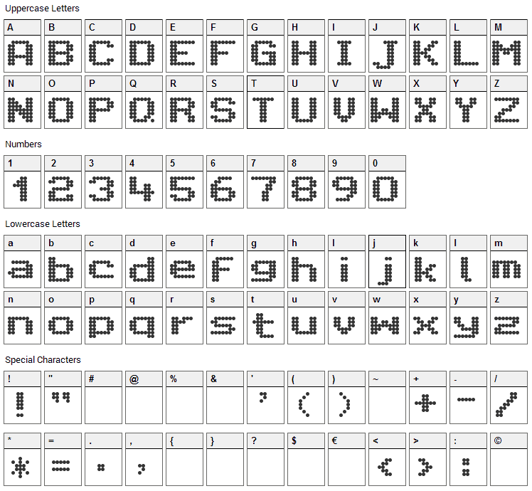 Citaro Voor Enkele Hoogte, Breed Font Character Map