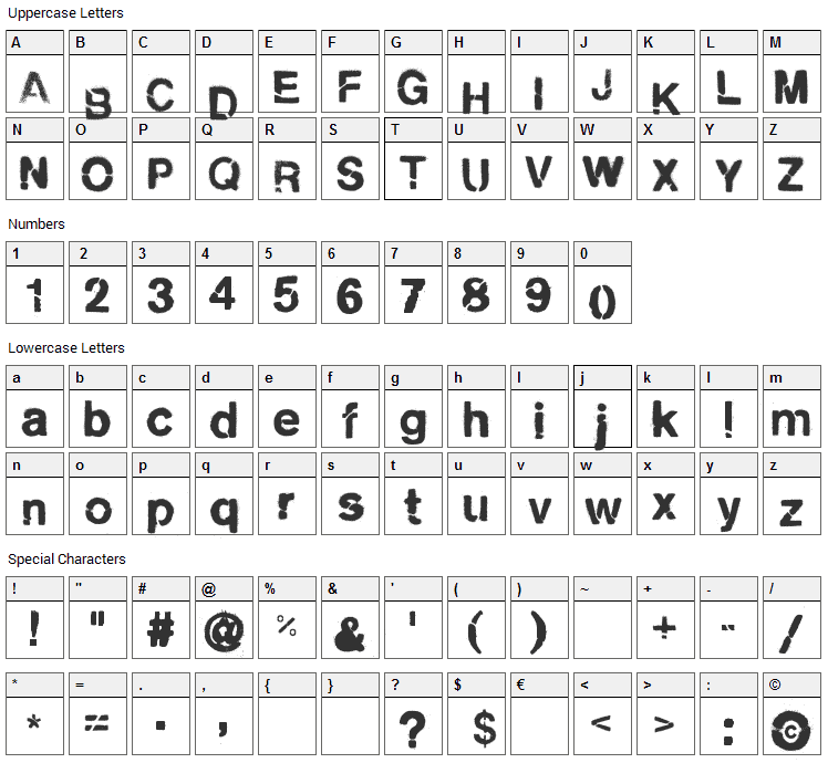 City Burn Font Character Map