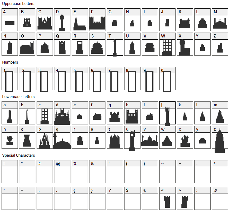 Cityscape Font Character Map