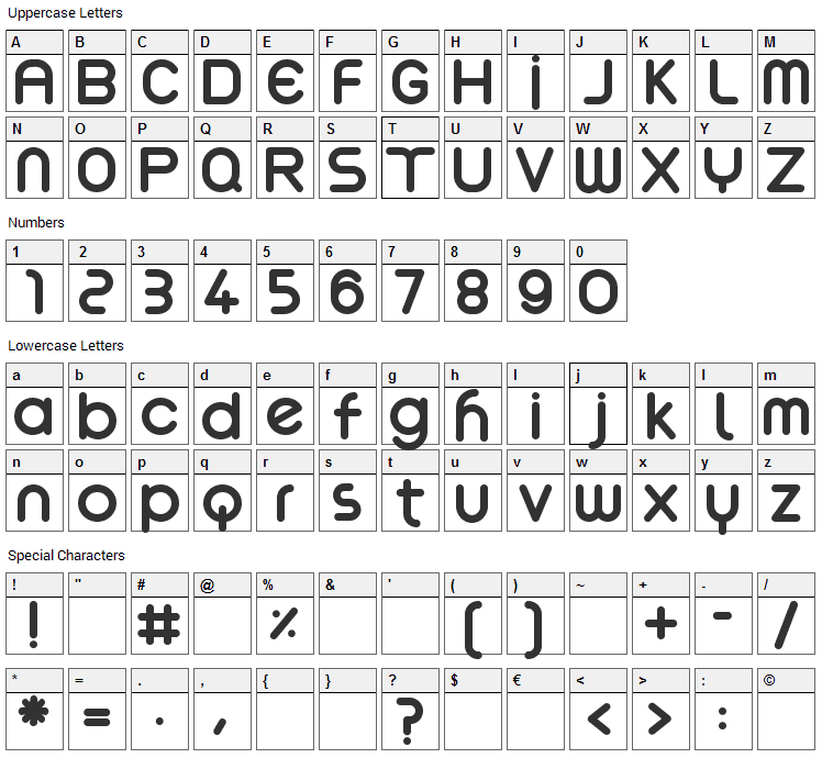 Cjust Font Character Map