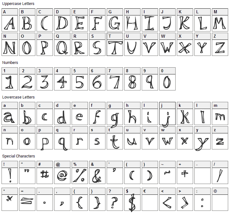 Clack Font Character Map