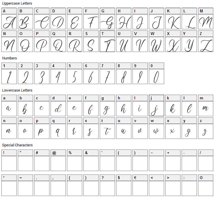 Clarissa Font Character Map