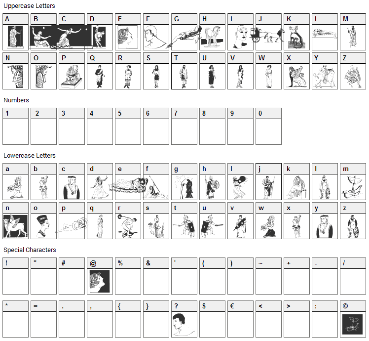 Classic Bats Font Character Map