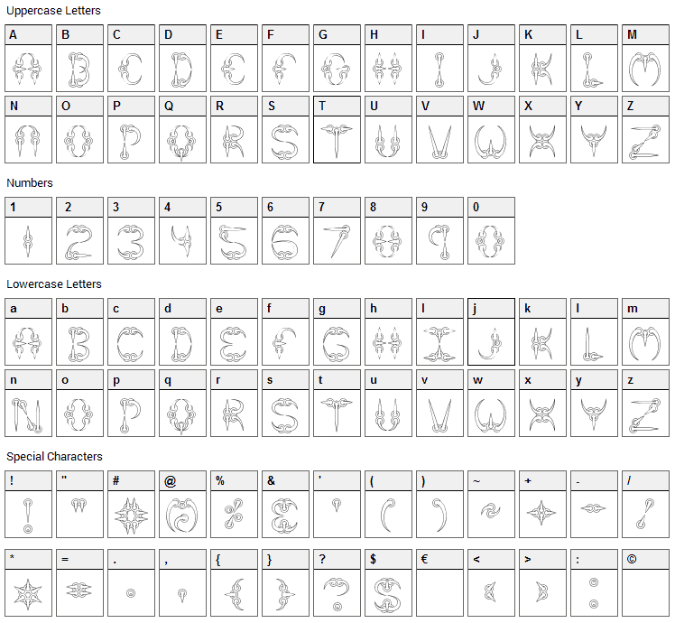 Claw Font Character Map