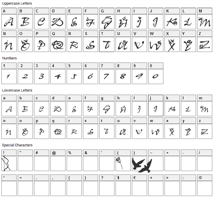 Clb Valentine Font Character Map