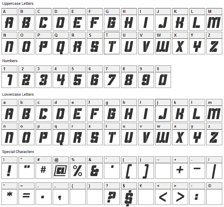 Clean Sports Font Character Map