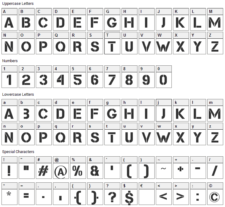 Cleanwork Font Character Map