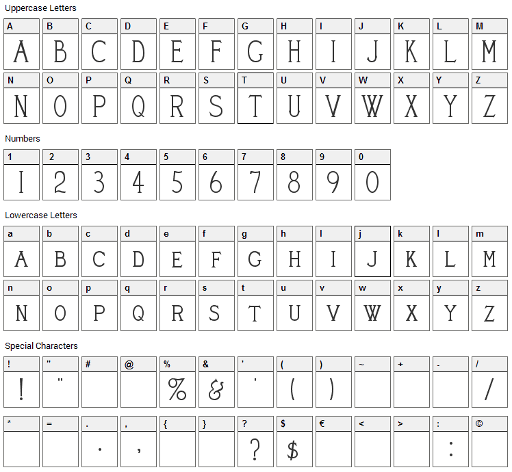 Cleavers Juvenia Font Character Map