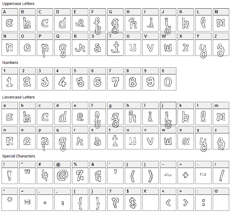 Clementine Sketch Font Character Map