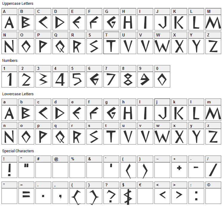 Cleopatra Font Character Map