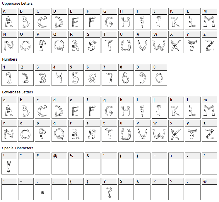 Clink Clank Font Character Map