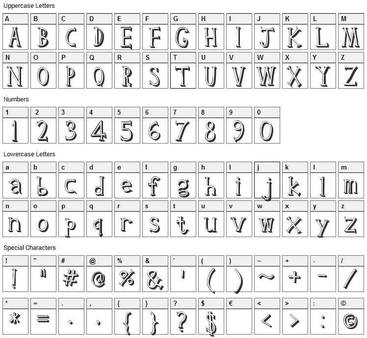 Clink Font Character Map