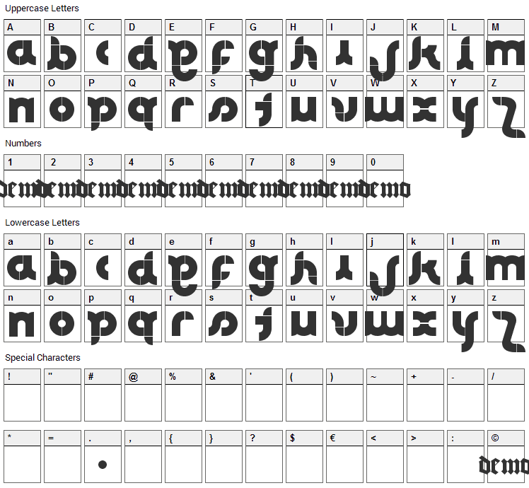 Club Font Character Map