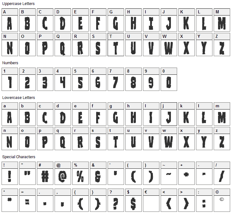 Clubber Lang Font Character Map