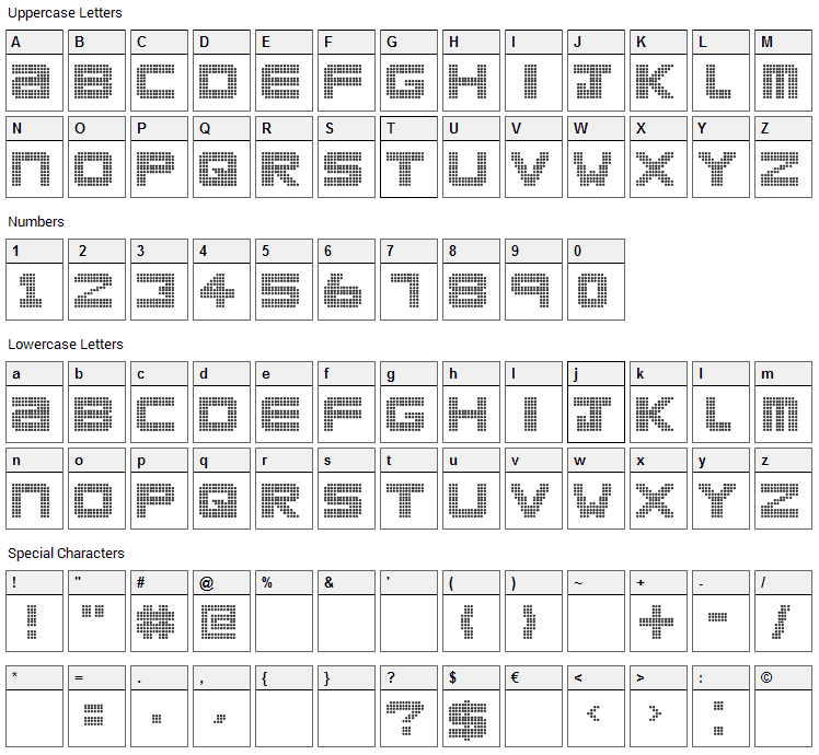 Clubland Font Character Map