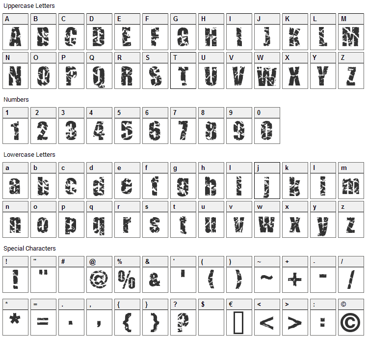 CM Corruged Font Character Map