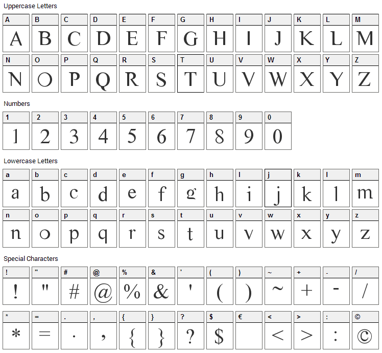 CM Tiempo Font Character Map