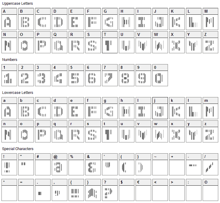 CMC 7 Font Character Map