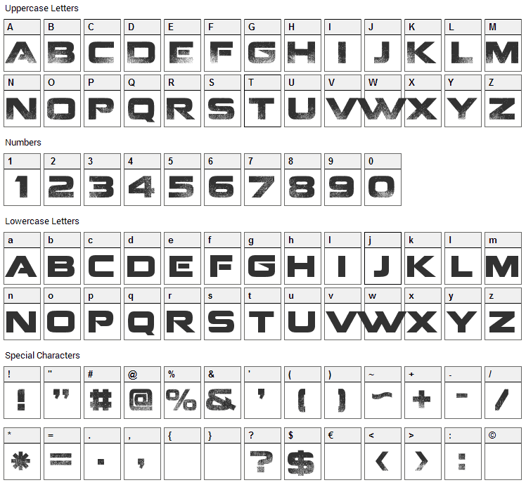 Coalition Font Character Map