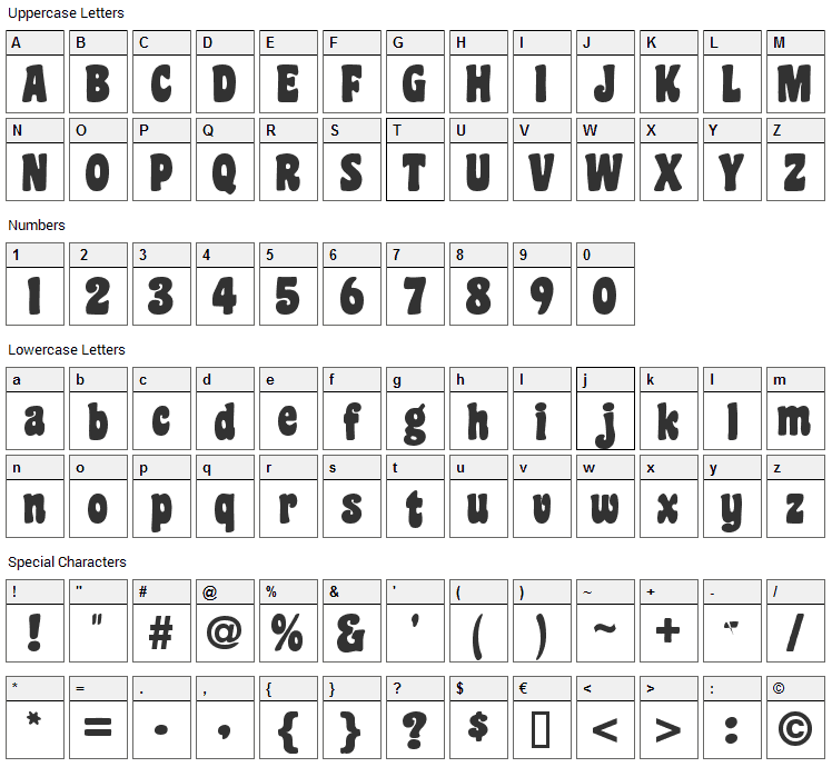 Coaster Font Character Map