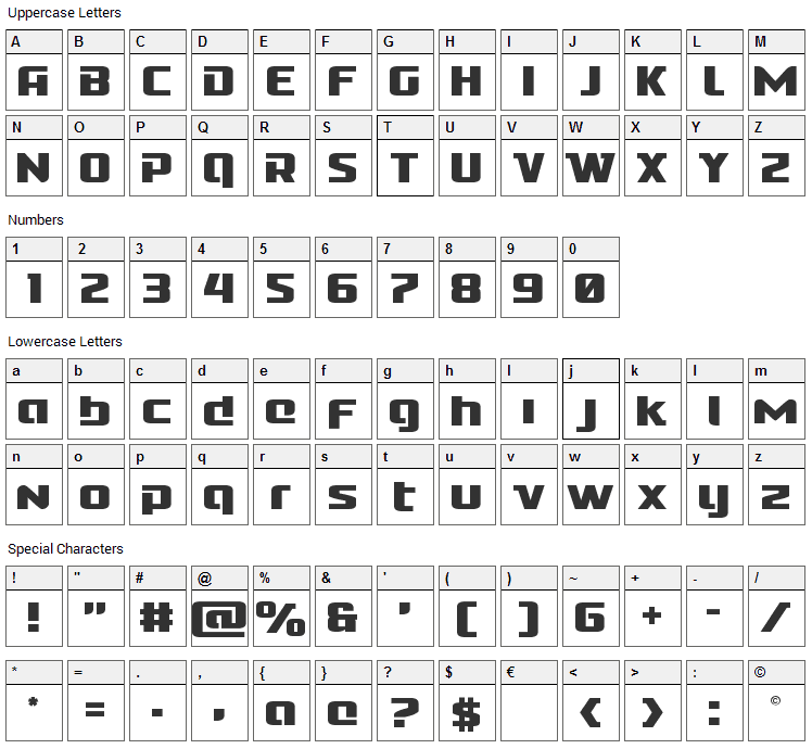 Cobalt Alien Font Character Map