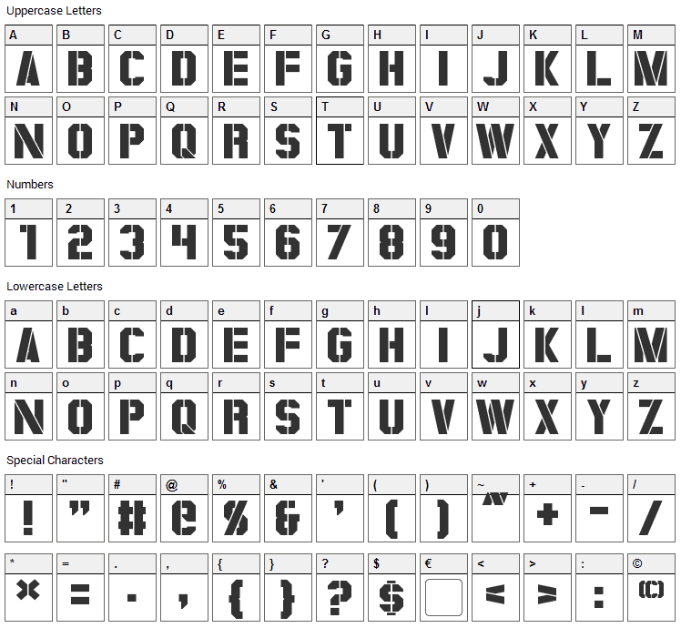 Coburn Font Character Map