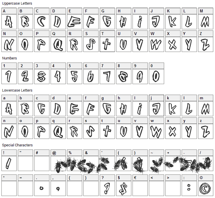 Cockroach Font Character Map