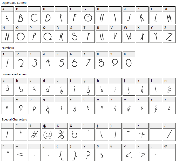 Cocktail Bubbly Font Character Map