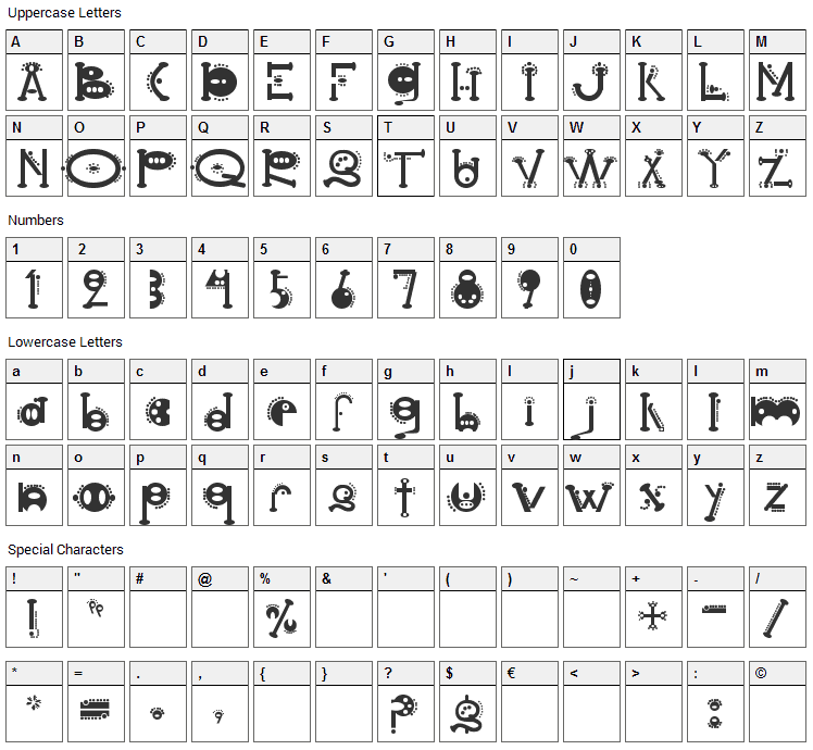 Cocoon Font Character Map