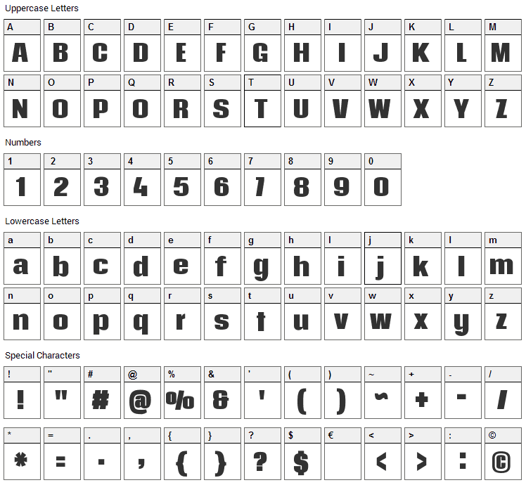 Coda Caption Font Character Map
