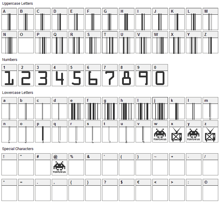 Code Xero Font Character Map