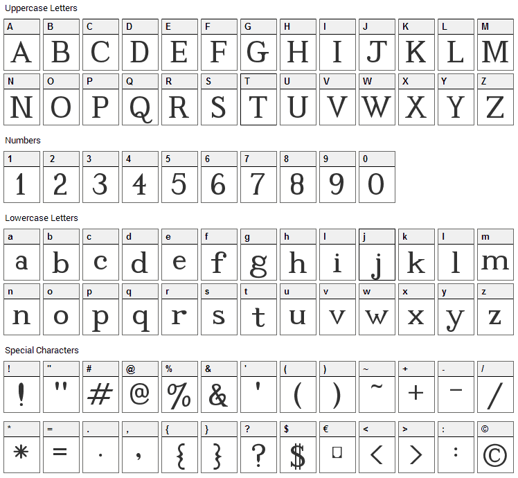 Code2001 Font Character Map