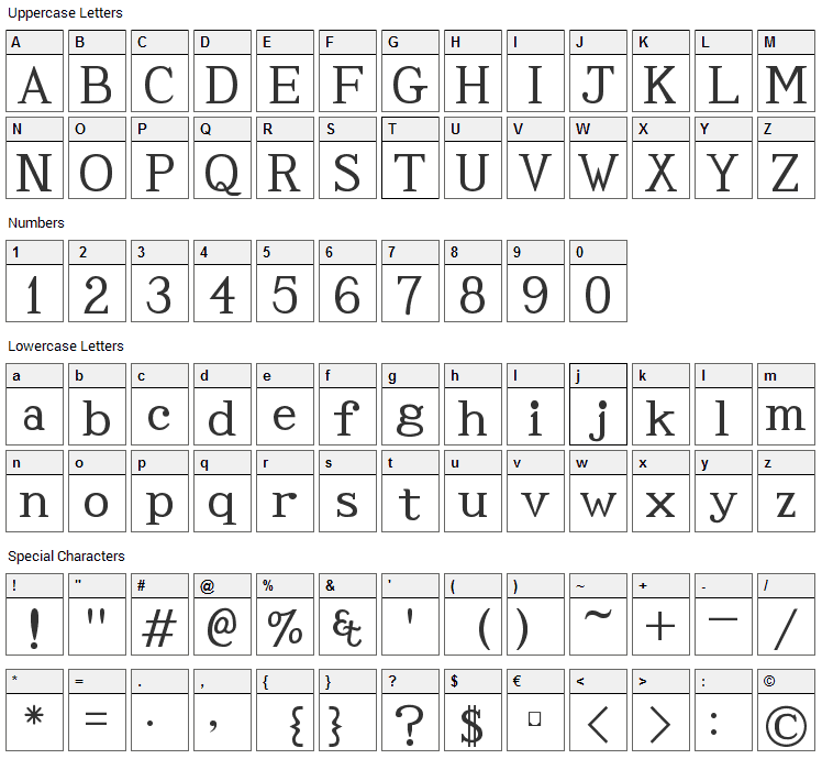 Code2002 Font Character Map